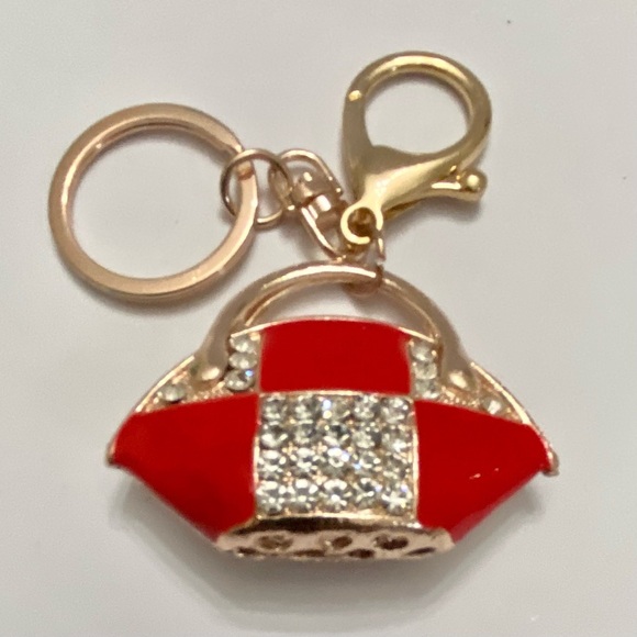 2-Way Red-White Enamel on Metal Handbag Charm- Key Chain - Picture 7 of 8